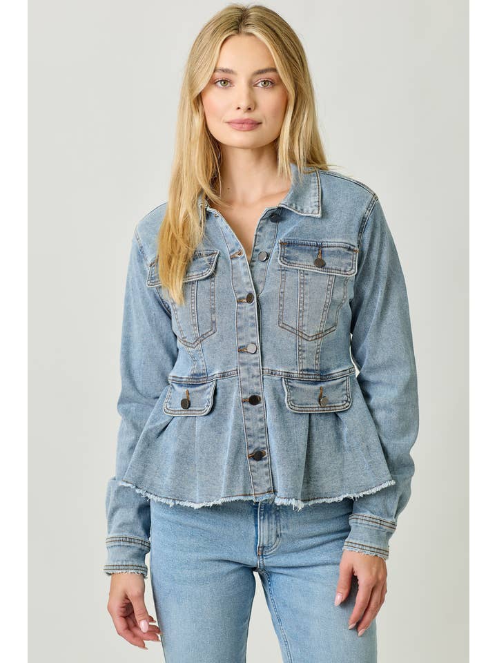 Mystree - Wholesale Denim Jacket - Women's - 60711 Washed Denim Peplum Jacket 9
