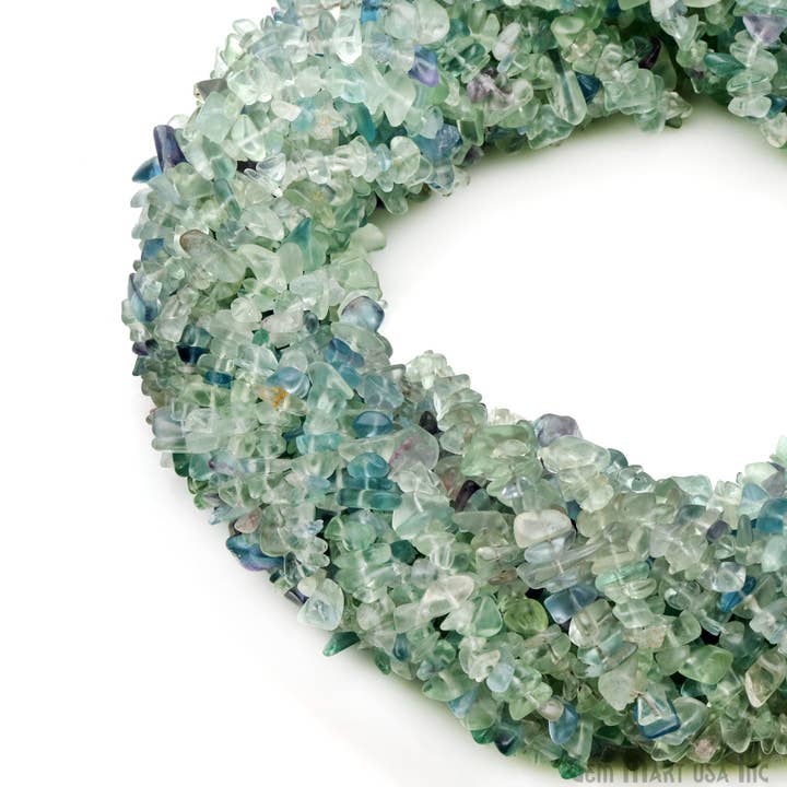 Perline in trucioli di fluorite, pietra preziosa naturale forata, 34 pollici per la vendita all'ingrosso da parte di GemMartUSA