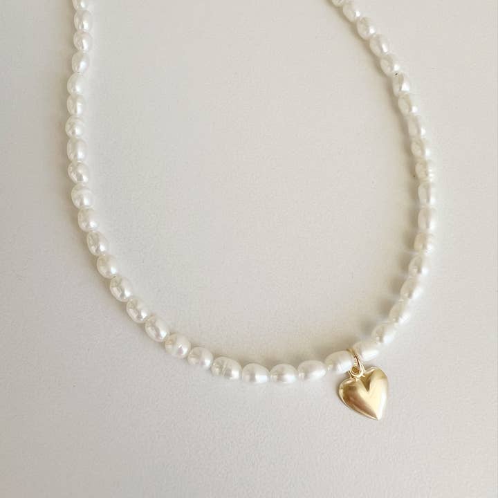 True by Kristy Jewelry - Wholesale Beaded/Pearl Necklace - Kassandra Heart Freshwater Pearl Beaded Necklace Gold Filled