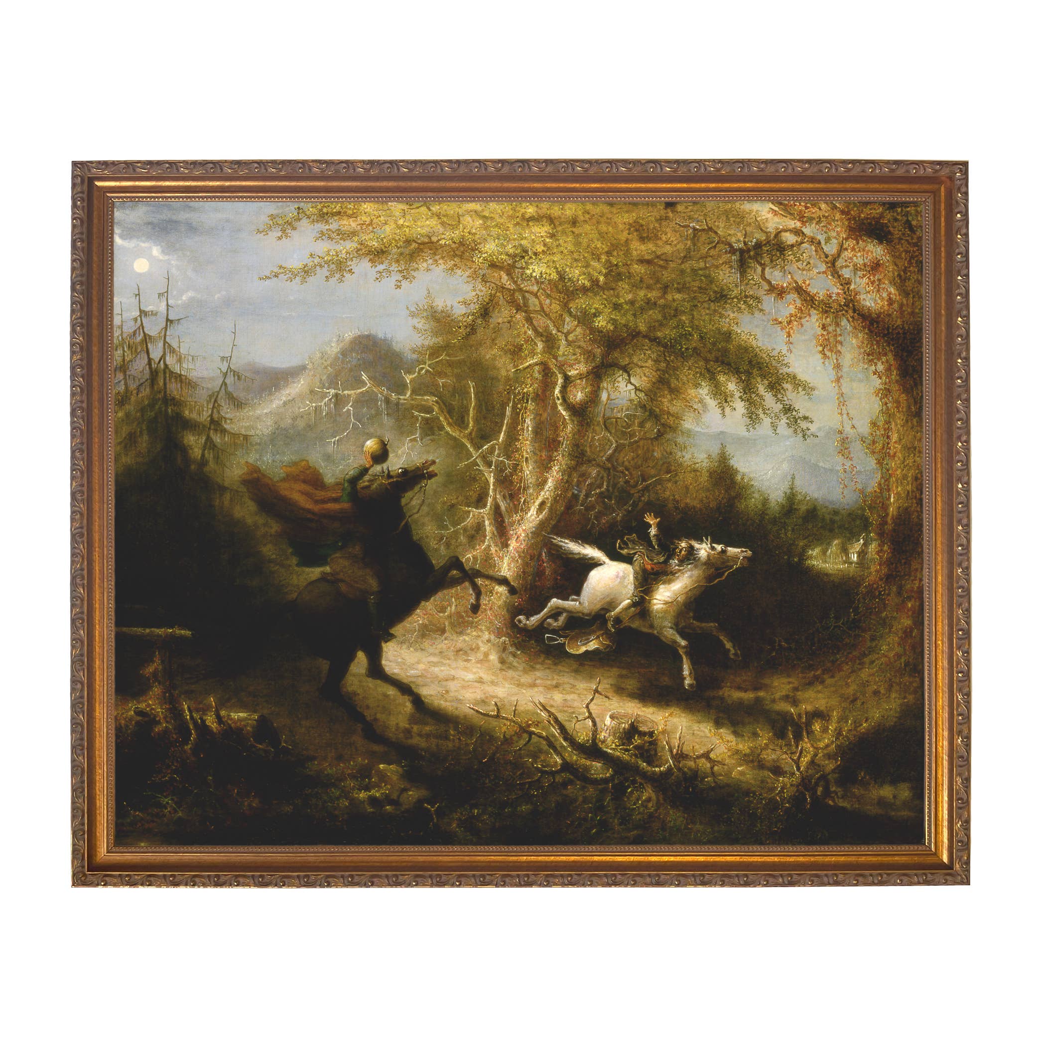 Madison Bay Co. - Historical Home Decor Reproductions - Wholesale Schilderen/Tekenen - Schilderijafdruk van de Ruiter zonder Hoofd die Ichabod Crane Achtervolgt10