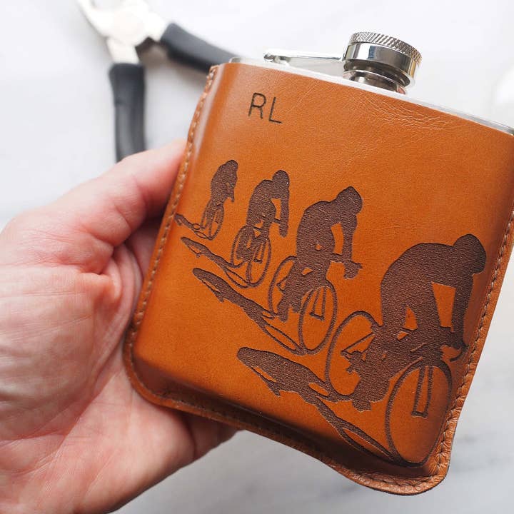 Cycling Personalised Hip Flask with a gift box for wholesale by Stabo