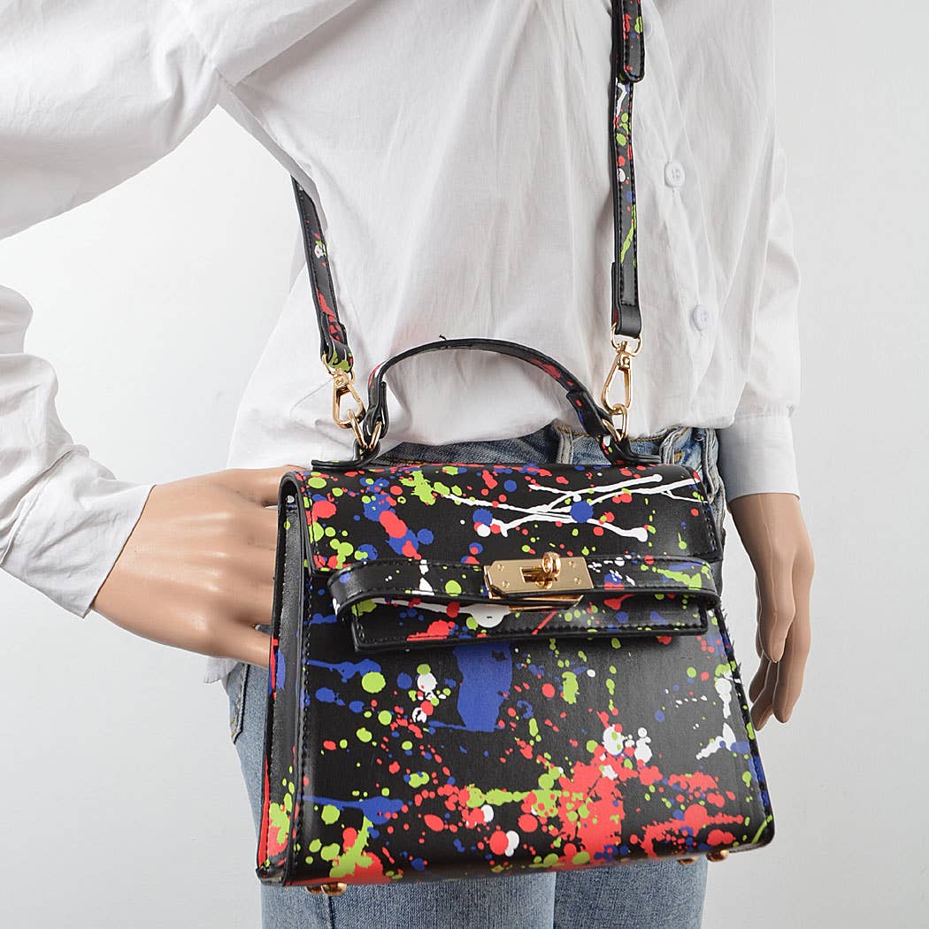 Multicolor Splatter Paint Faux Leather Crossbody Bag for wholesale on Faire1