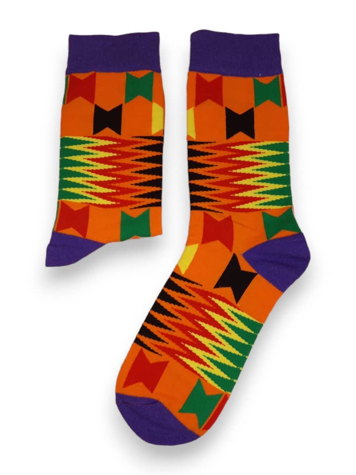 5 pares - Meias africanas / Meias afro / Meias com estampado africano - Kente laranja por atacado de AfricanFabs