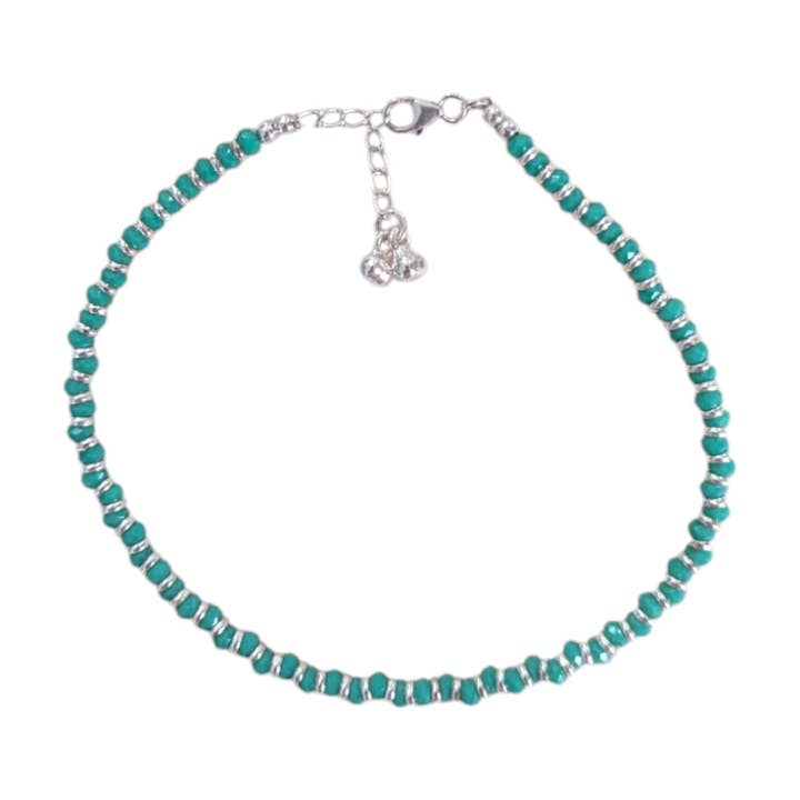 Aqua Beads with Sterling Silver Beads Anklet for wholesale by Saraswati Imports