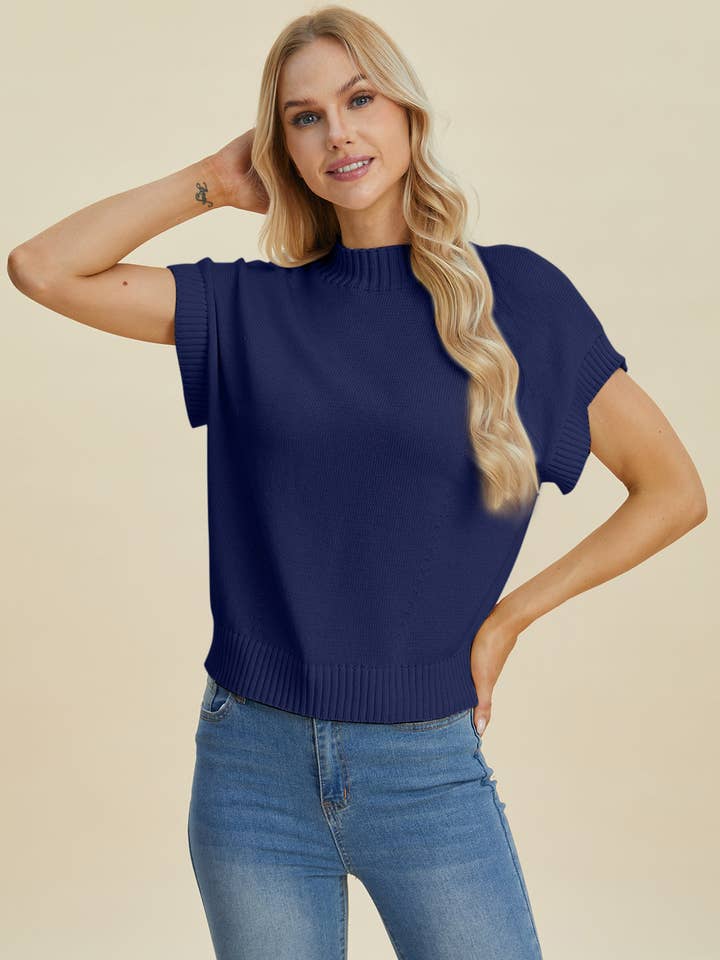 ClassiQ - Wholesale Knit Sweater - Women's - Double Take Full Size Mock Neck Short Sleeve Sweater8