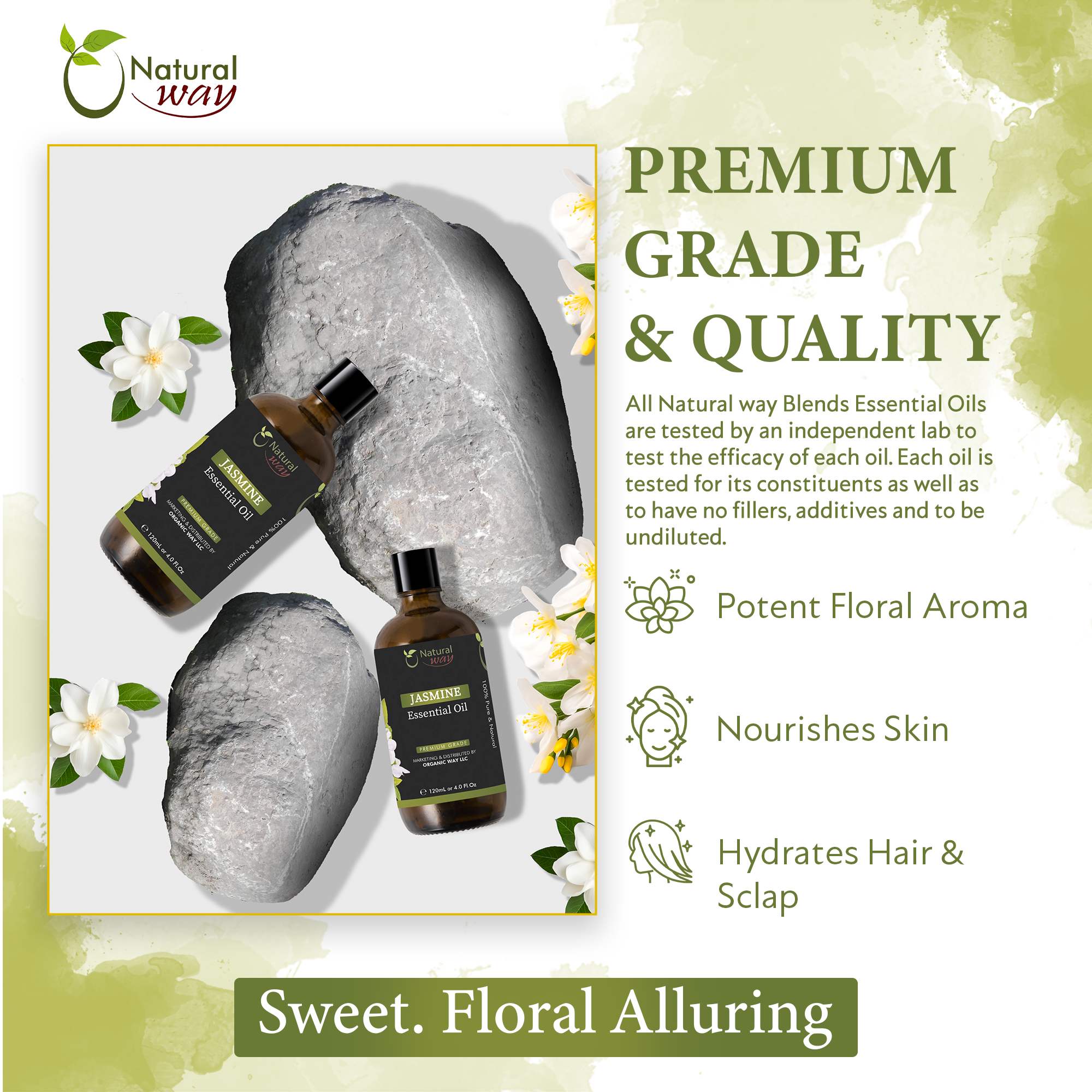 Organic Way LLC – Großhandel Ätherisches Öl – Natural Way Jasmin ätherisches Öl | Premium ätherische Öle für die Haarpflege, Öl für die Haut, Aromatherapie und Diffuser | Ätherisches Öl zur Entfernung von Hautanhängseln, Massageöl und für den Einsatz im Luftbefeuchter | 4 Fl Oz (120 mL)3