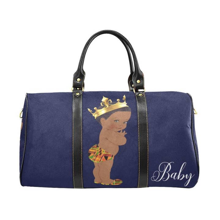 Custom Diaper Tote Bag - Ethnic Super Cute African American Baby Boy King - Navy Blue Travel Baby Bag for wholesale by TJtoddles.com