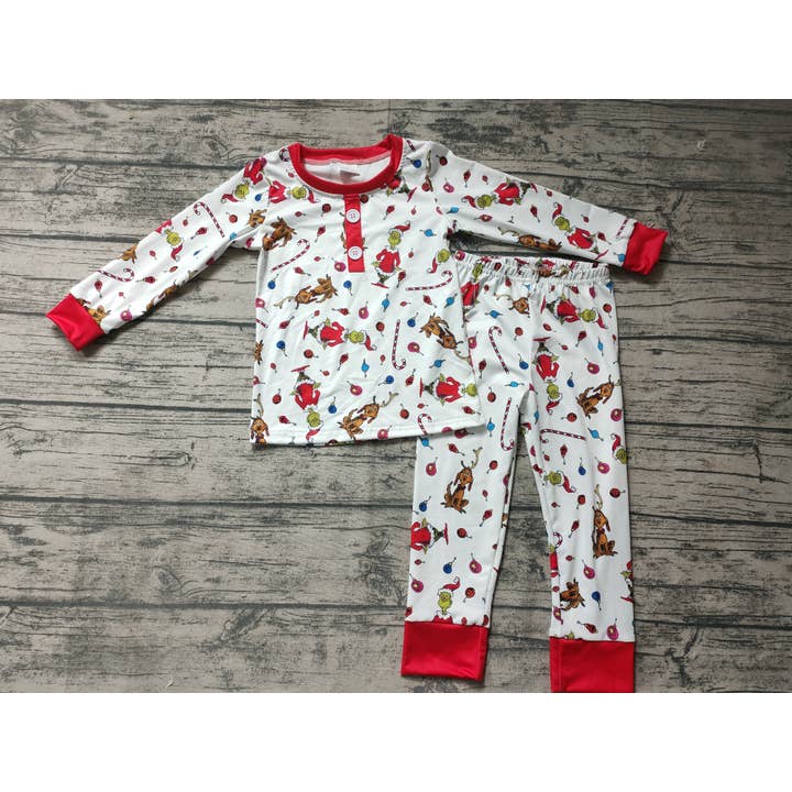Aier Wholesale - Wholesale Sleepwear Set - Kids - Christmas baby boys green cartoon ruffle holiday pajamas