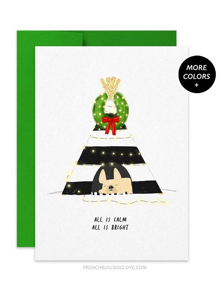 Holiday Teepee French Bulldog Christmas Card for wholesale by French Bulldog Love