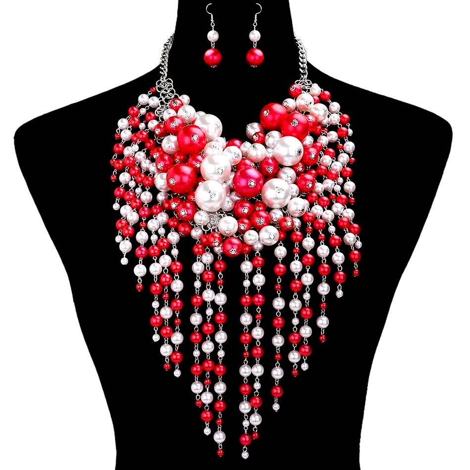 Diacly - Wholesale Beaded/Pearl Necklace - Chunky Dangling Pearls Choker Necklace Set6