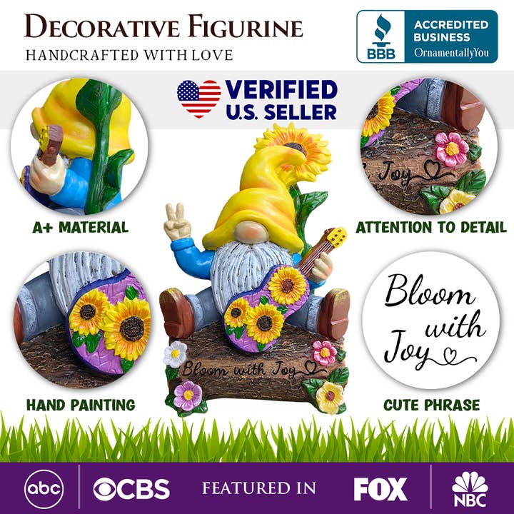 OrnamentallyYou - Wholesale Decorative Figurine - Bloom with Joy Sunflower Gnome 10" Garden Statue Figurine1