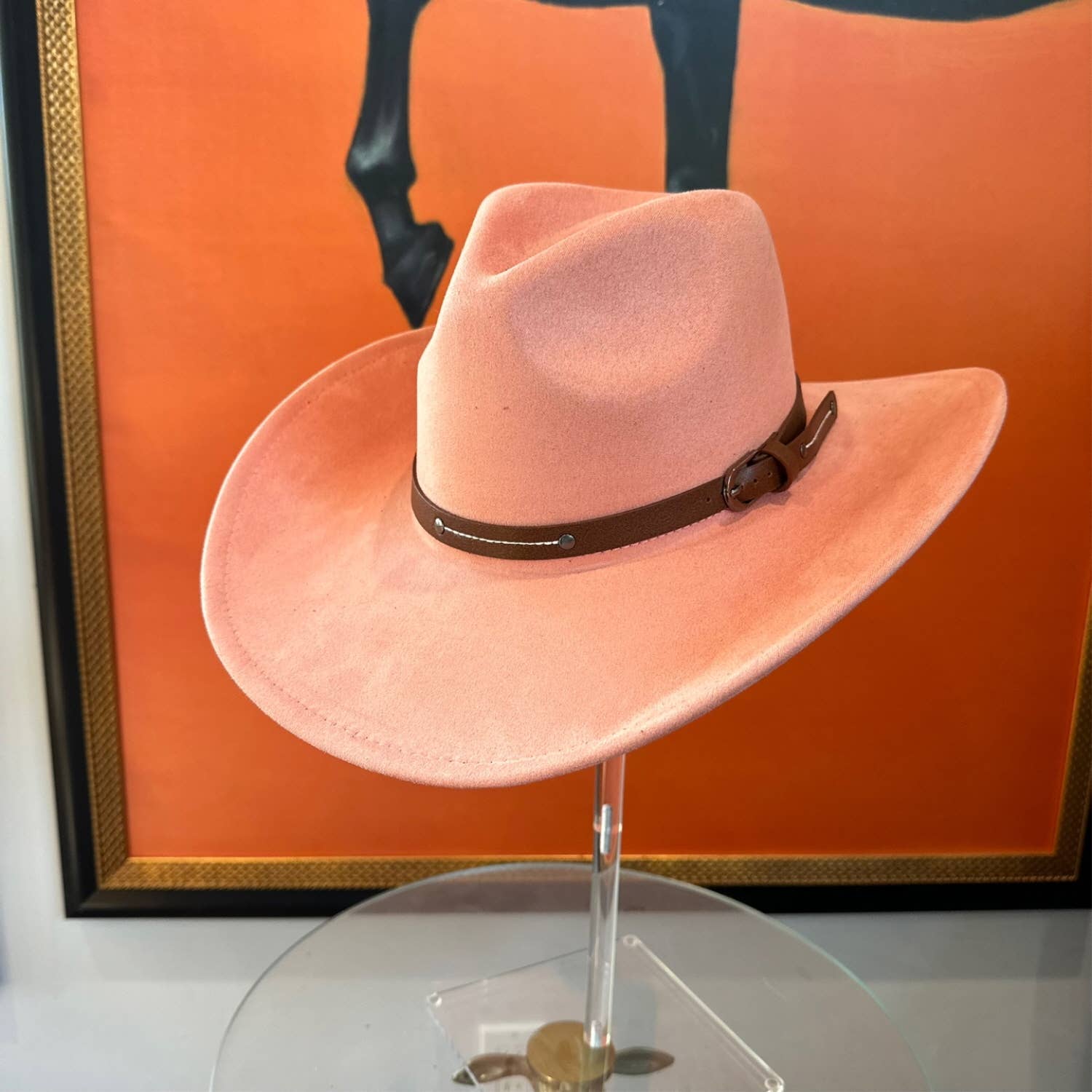 Bella Betty - Vente Chapeau de cowboy – femme - Chapeau de cowboy en daim végétalien à bord rigide avec ceinture en cuir15