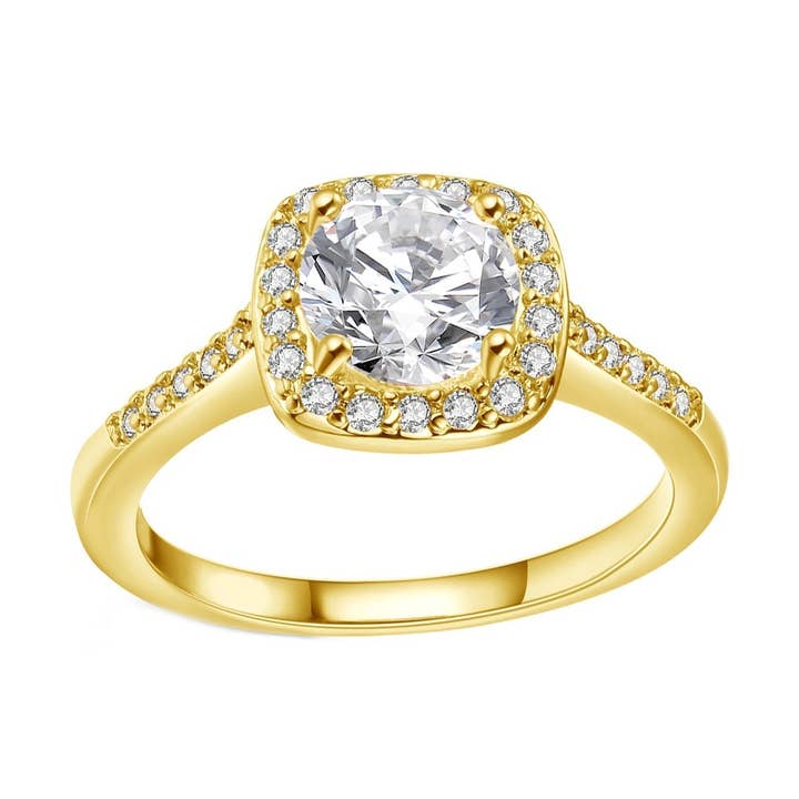 18K Weißgold plattierter Kristall-Halo-Ring - 3 Farben verfügbar für den Großhandel von Golden NYC Jewelry