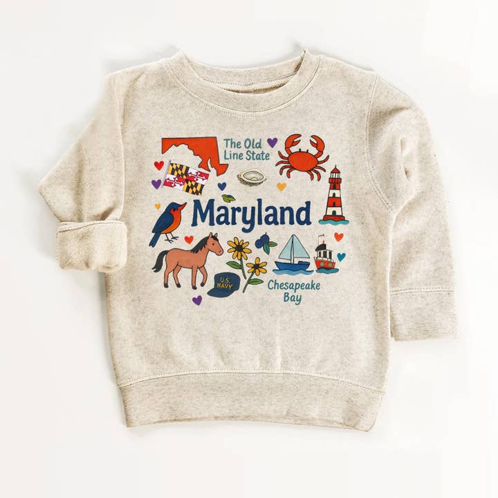 Maryland Kids Sweatshirt – Old Line State Icons for wholesale by EnjoyMyDesign