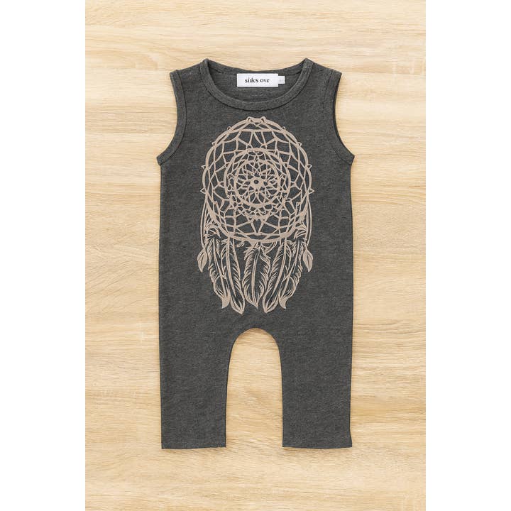 Grey Dream Catcher Cotton Baby Sleeveless Romper for wholesale by Fennco Styles
