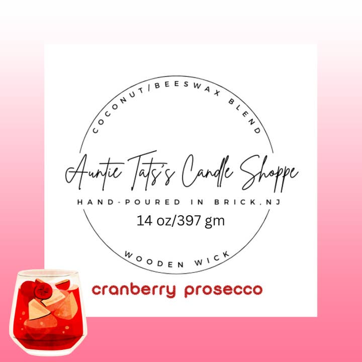 Kokosnöt/Bivaxljus med Träväck-Tranbär Prosecco för wholesale av Auntie Tats's Candle Shoppe