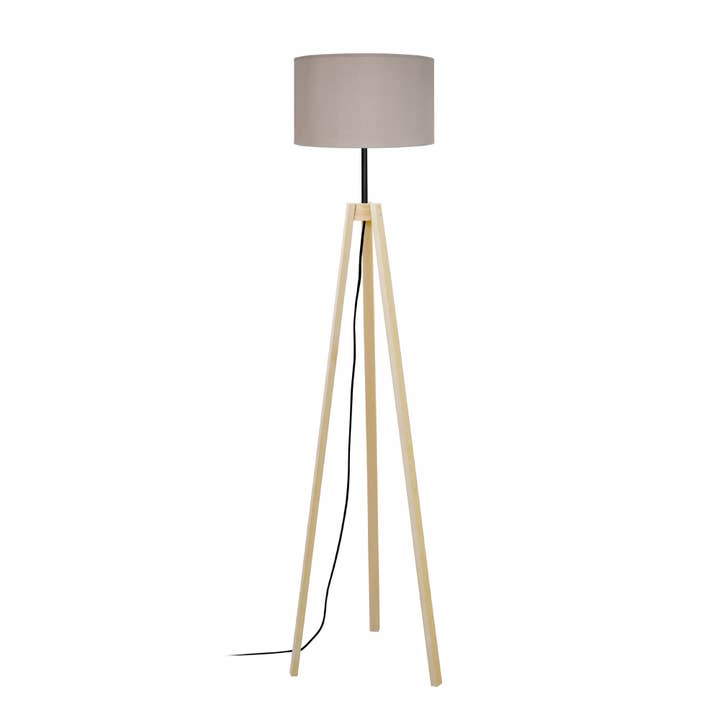 VIBORG A - Natural Wood And Taupe Tripod Floor Lamp for wholesale by Tosel Shop