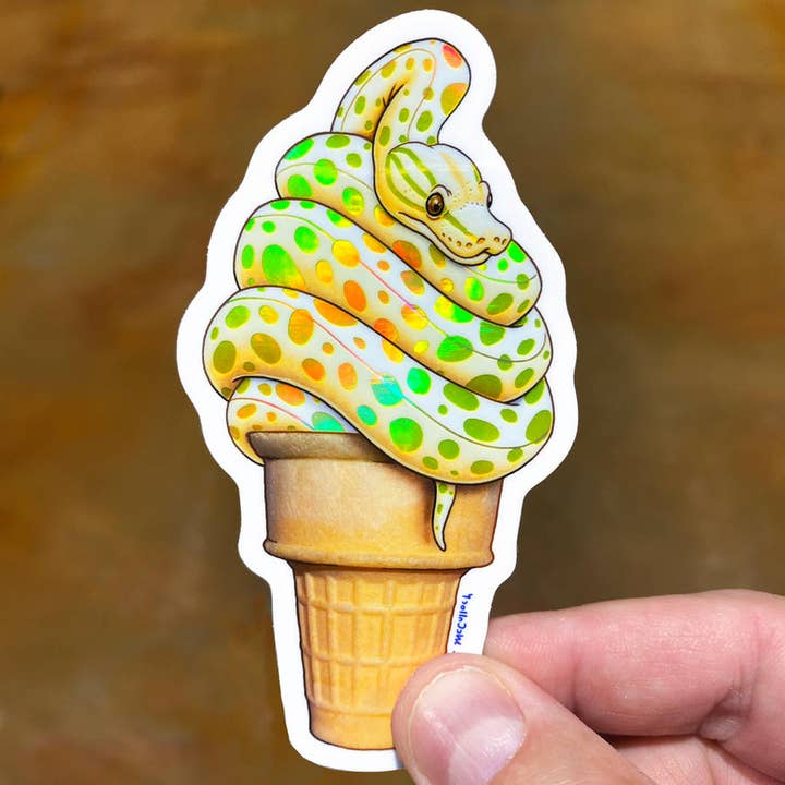 Ryan McCulloch Art - Wholesale Sticker - HOLOGRAPHIC STICKER: Sssssoft Seeeeerve (Soft Serve Python)