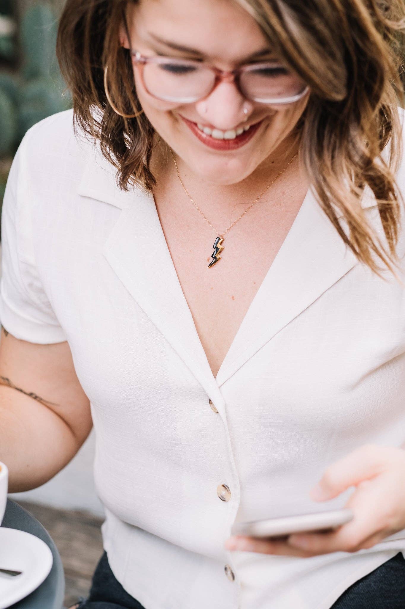 Remnant Studios - Wholesale Pendant/Charm Necklace - the lizzy - lightning bolt necklace with gold accent3