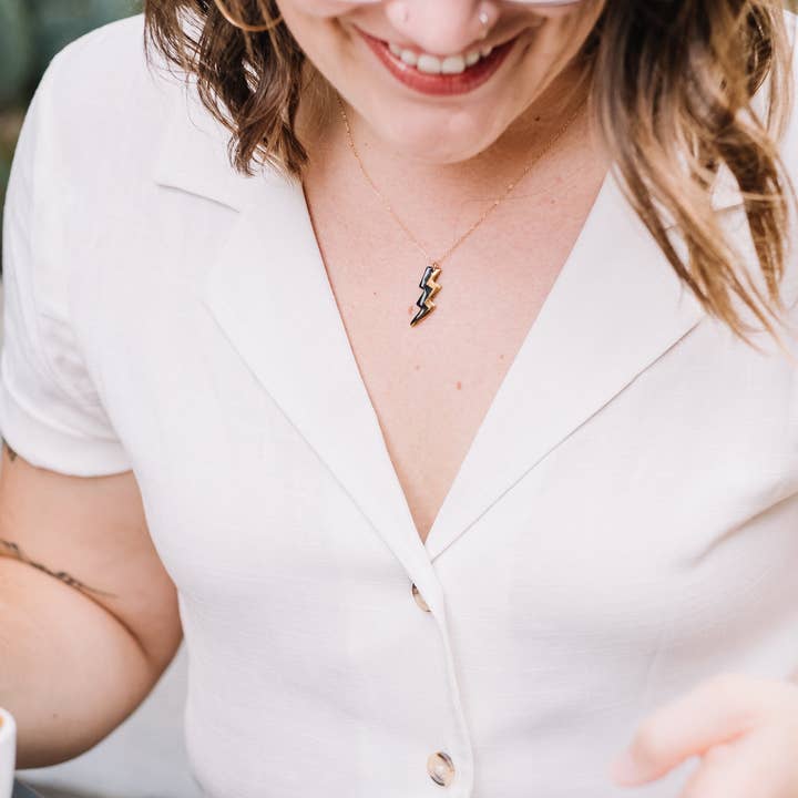 Remnant Studios - Wholesale Pendant/Charm Necklace - the lizzy - lightning bolt necklace with gold accent3