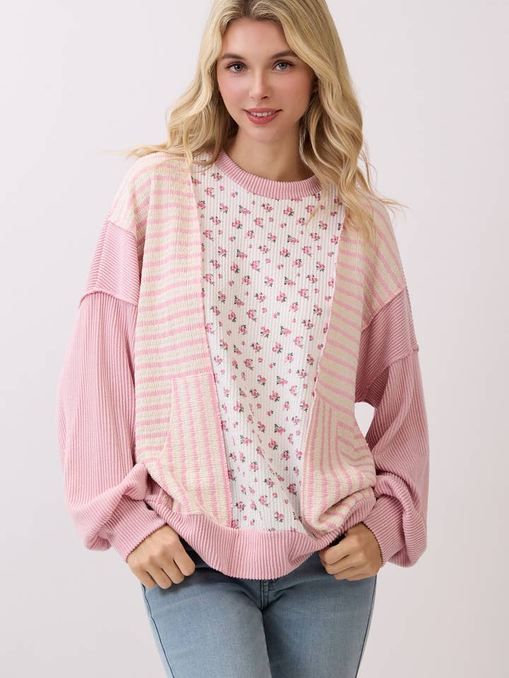 Maglia a Fiori con Toppe a Coste T6125 per la vendita all'ingrosso da parte di 7th Ray