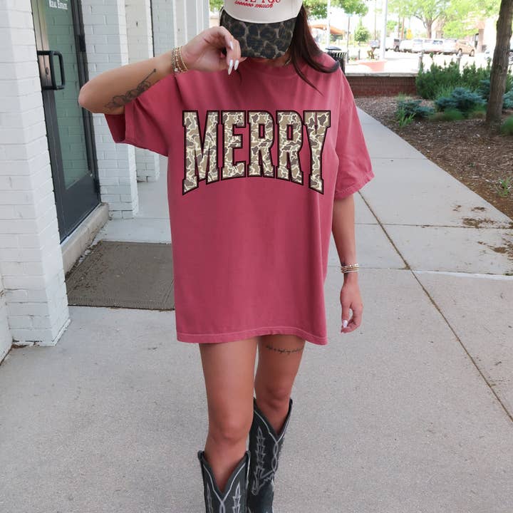 Merry | Camo | Christmas | Trendy CC Tshirt for wholesale by The American Honey