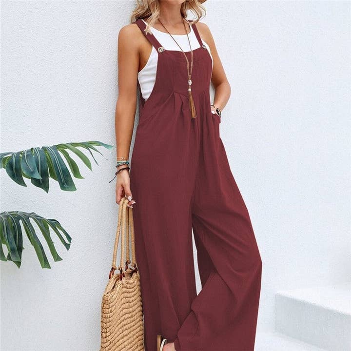 Plush Looks - Wholesale Overalls - Women's - Solid Color Casual Suspender Trousers