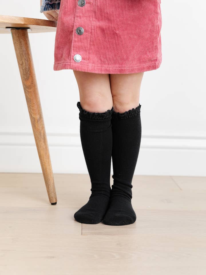 Little Stocking Co. - Wholesale Socks - Kids & Baby - Black Lace Top Knee Highs