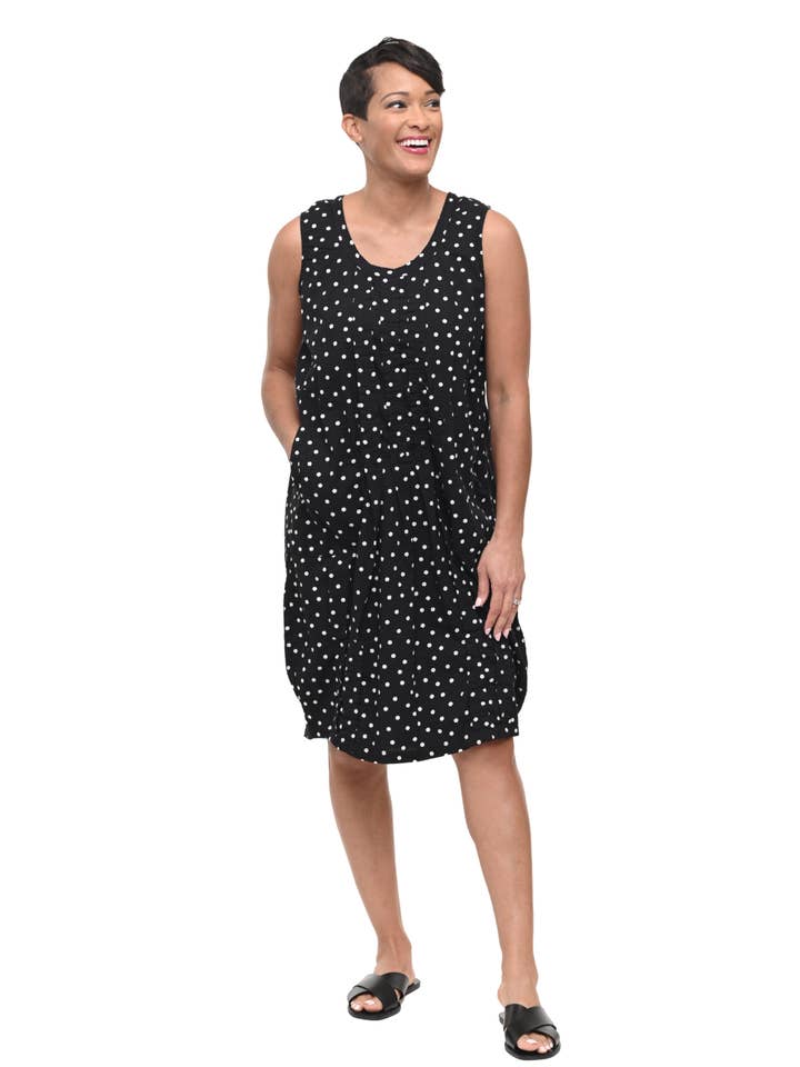 Tulip Clothing - Vente Robe – femme - CV177 Robe Santa Fe en Seersucker à Pois Noir et Blanc*