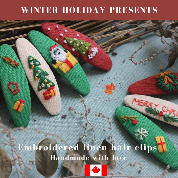 Clipes de Cabelo | M 7cm|Acessório Winter Holiday, Clips de Bordado por atacado de Maple Dream Store