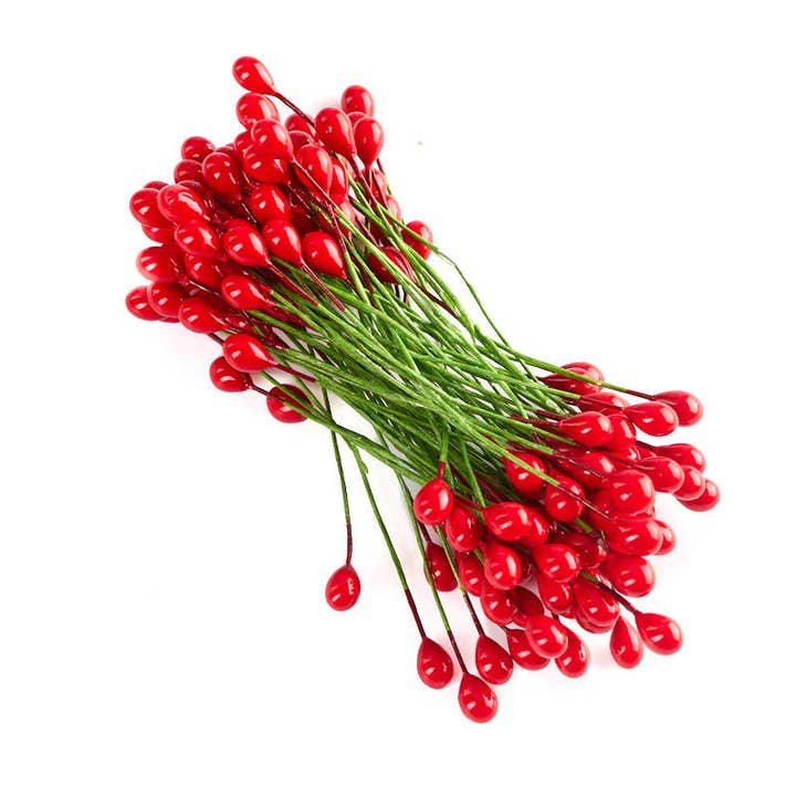 Factory Direct Craft - Wholesale Artificial flowers - Mini Red Holly Berry Stamens - Select Size2