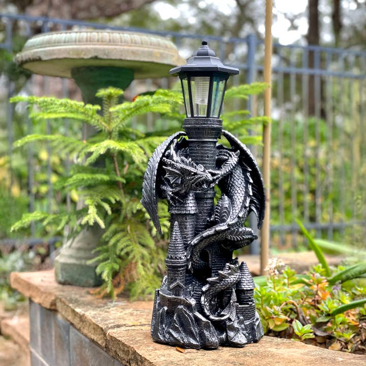 Zeckos - Wholesale Outdoor Ornament/Decor - Dragon Keeper of the Castle Light Solar LED Lantern Statue2