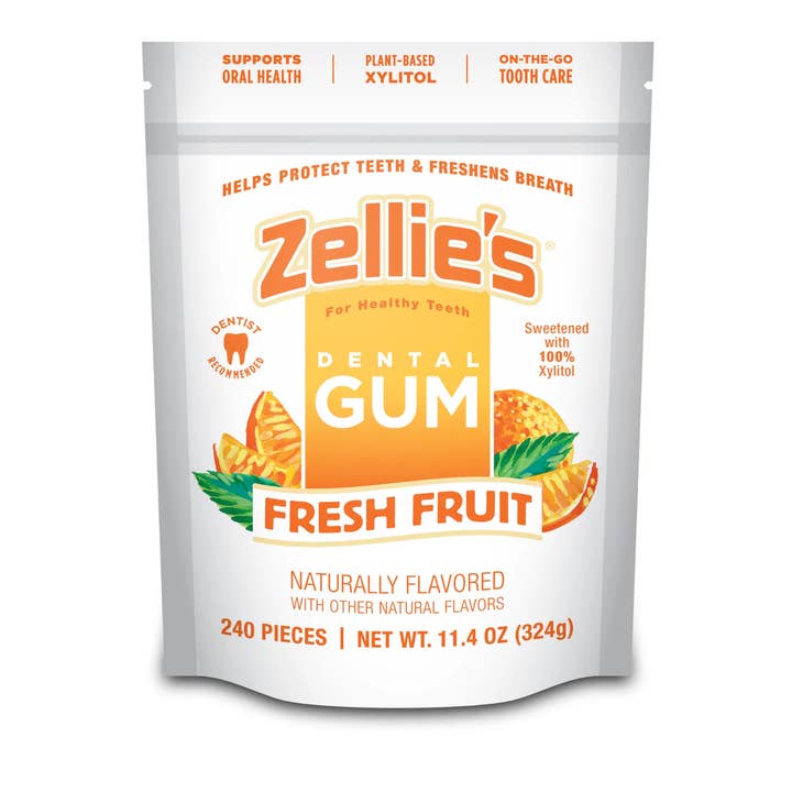Zellie's Xylitol Dental Gum - Fresh Fruit Gum 240ct Pouch for wholesale by Zellie's