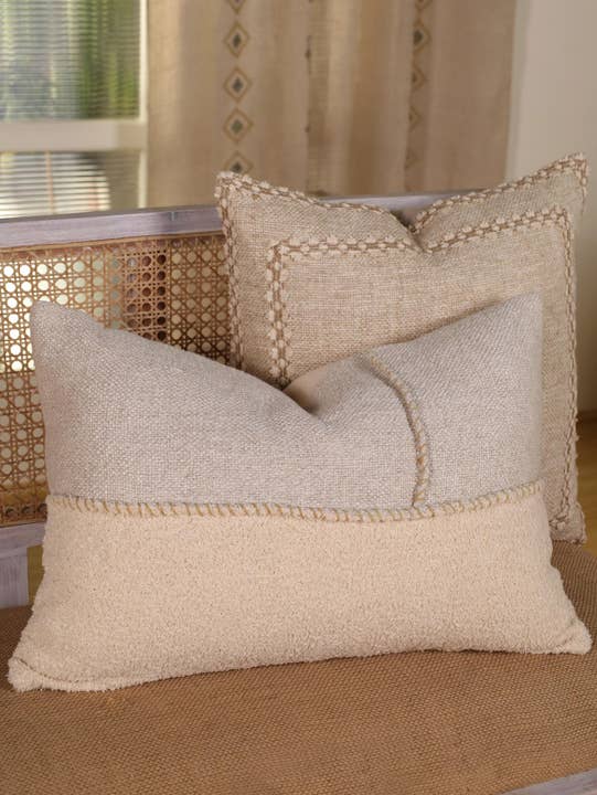 Eyda Homes - Vente Housse de coussin - Housse de coussin en lin naturel brodé à la main 16x24"7