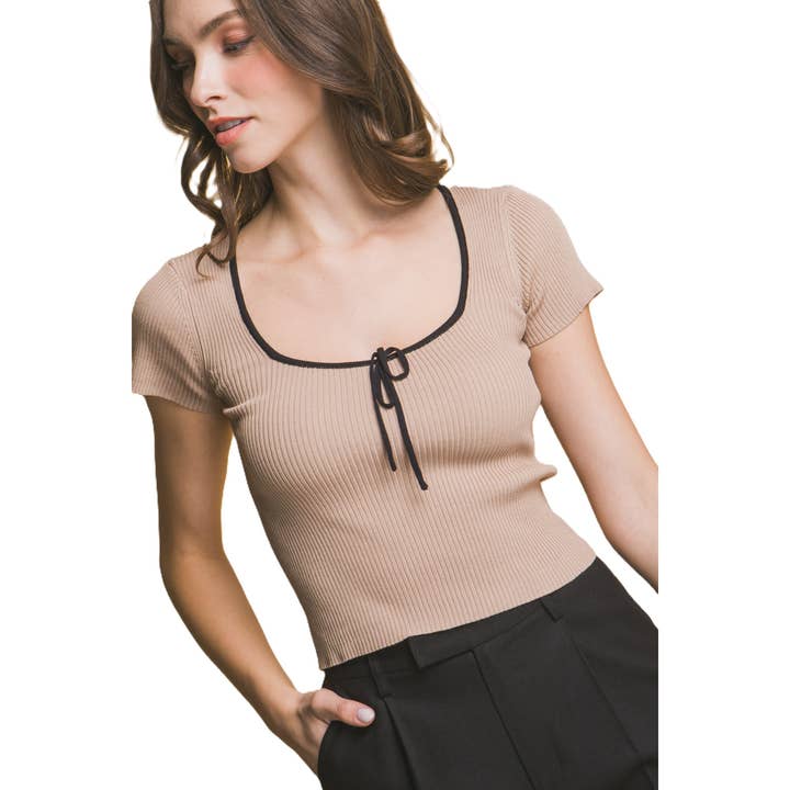 Top corto de canalé con lazo delantero, bonito y favorecedor. para venta al por mayor de Apolline