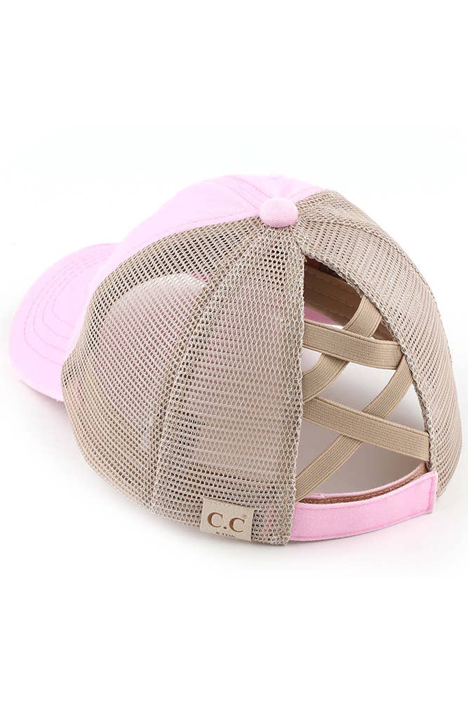 Hana - Venta al por mayor Gorras de béisbol - Niños - Gorra de poni cruzada con banda elástica de mezclilla lavada para niños de C.C22