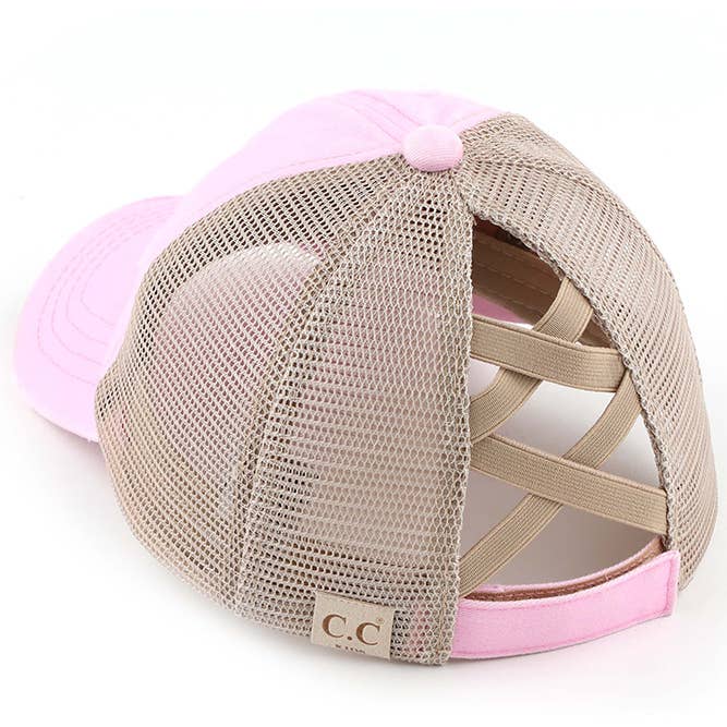 Hana – wholesale Baseball cap – Kids – C.C Kids Washed Denim Elastic Band Crossed Pony Cap22