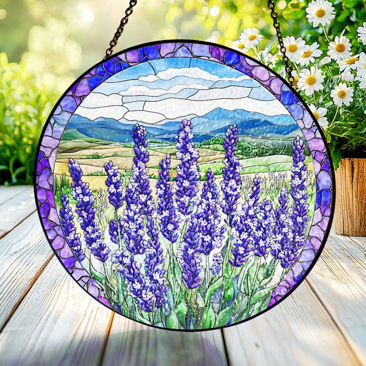Birth Flower Glass Stained Suncatcher, Lavender Lover Decor for wholesale by TMLECOM LTD