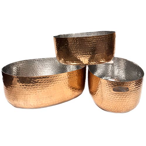 India Handicrafts Inc - Wholesale Decorative Plate/Dish/Bowl - Hammered Copper Beverage Tub Set of 3 pieces LG, MED, SML