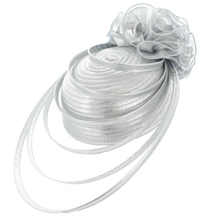 SP Sophia Collection - Wholesale Fascinator Hat - Women's - Ribbon Flower Pillbox Braid Hat w/ Floating Ribbon Loops1
