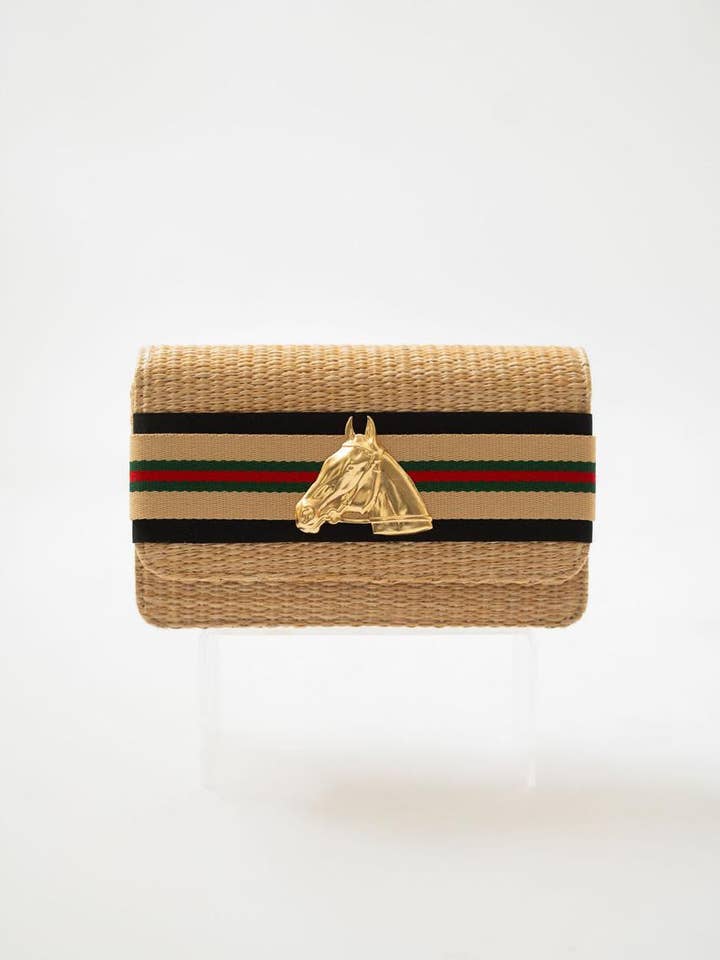 Cartera de Mano de Paja Rubí - Capa de Arena con Negro - Encanto Dorado - WS para venta al por mayor de Lisi Lerch