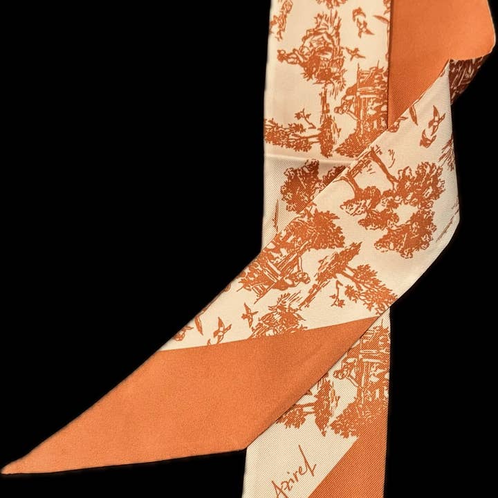 Malibu & Beyond Co /LENNOX MODE - Wholesale Scarf - Women's - Small yet iconic long thin Twilly Scarf Silk in toile print!