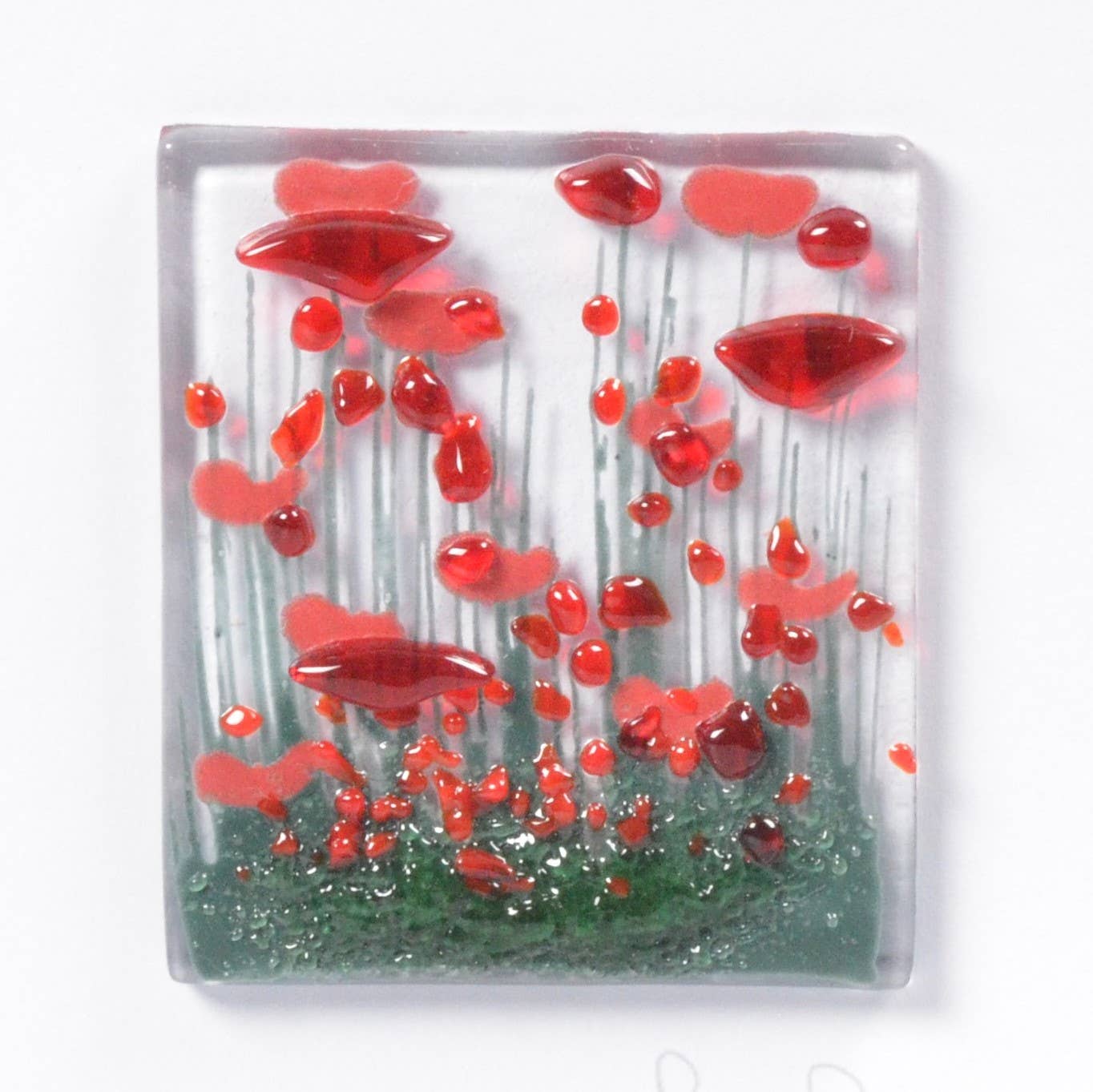 Pam Peters Designs – wholesale Everyday greeting card – Handmade Fused Glass Greeting Card -  Poppy Card1