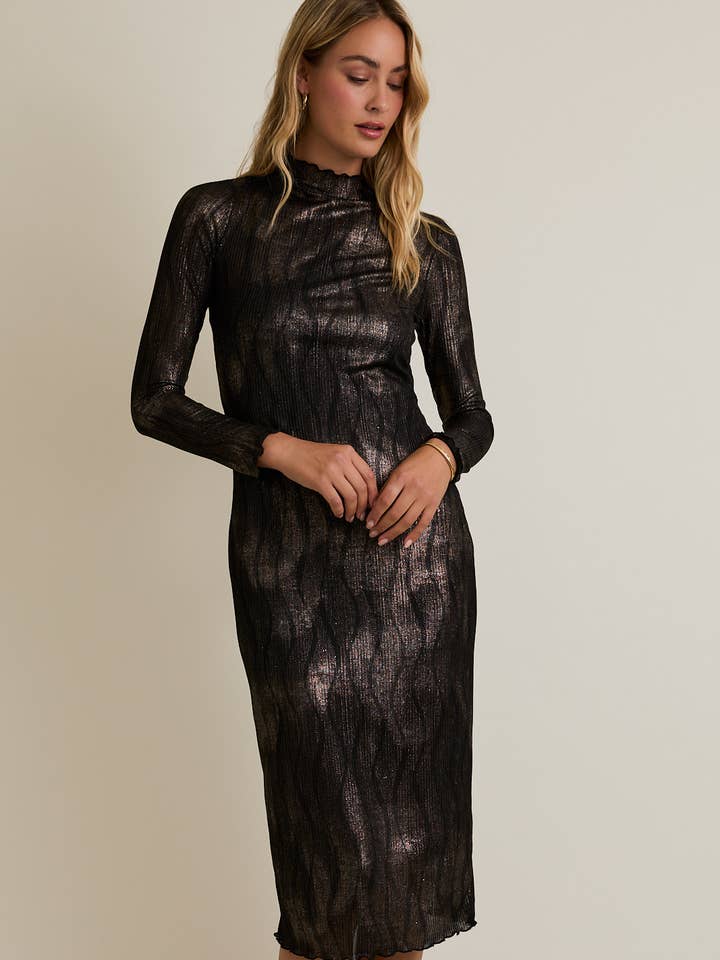 MOCK NECK LONG SLEEVE MIDI DRESS for wholesale by GILLI