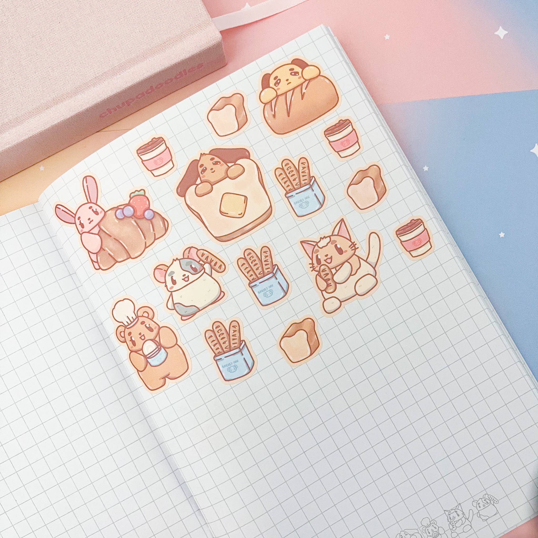 Chupadoodles – wholesale Klistermärke – Söt bageribröd med djur klistermärkesark - Matt yta2