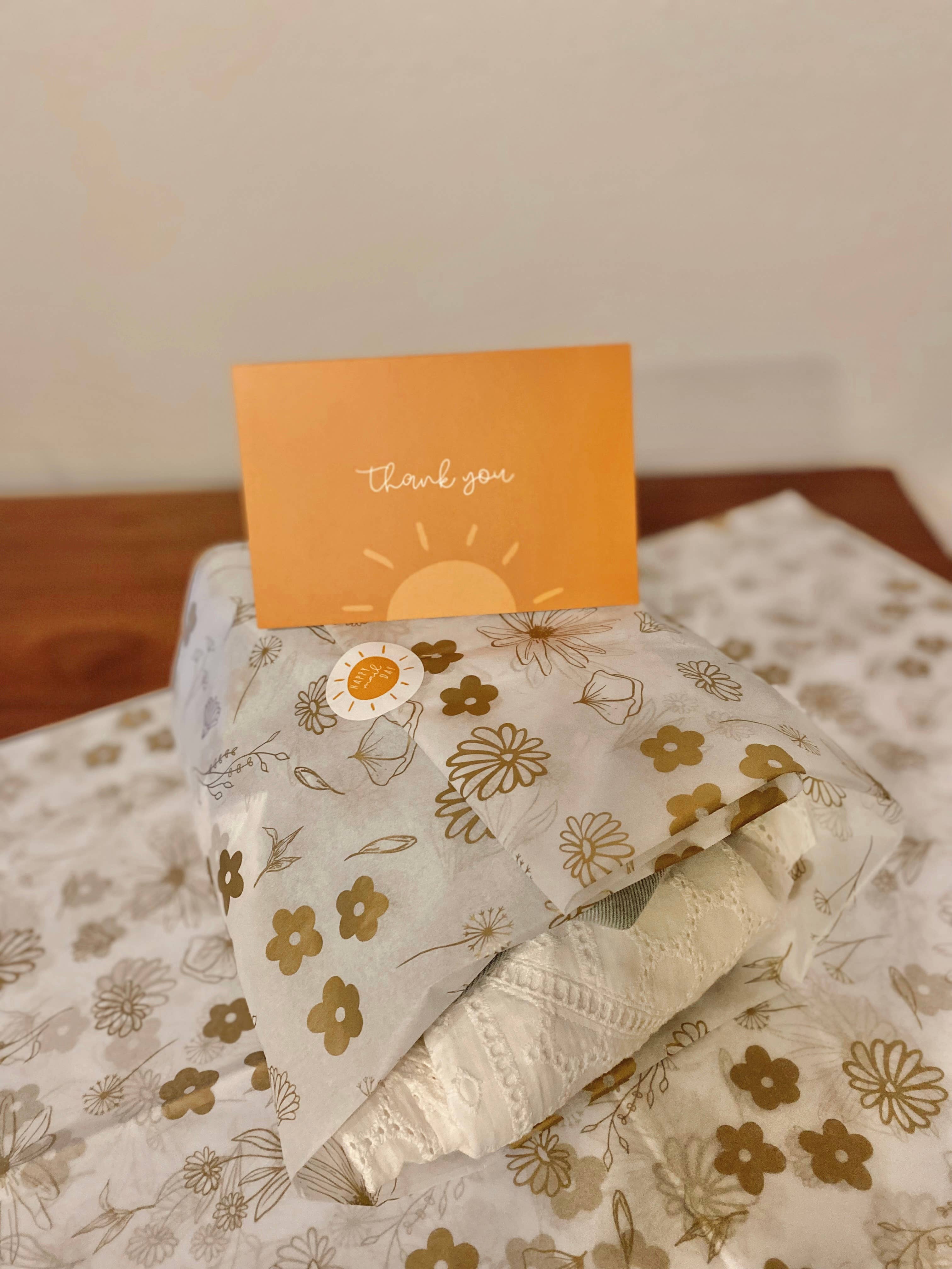 Lain & Lou - Wholesale Vloeipapier - Gouden papieren zakdoekje met bloemen, pak van 25 vellen, schattig papieren zakdoekje7