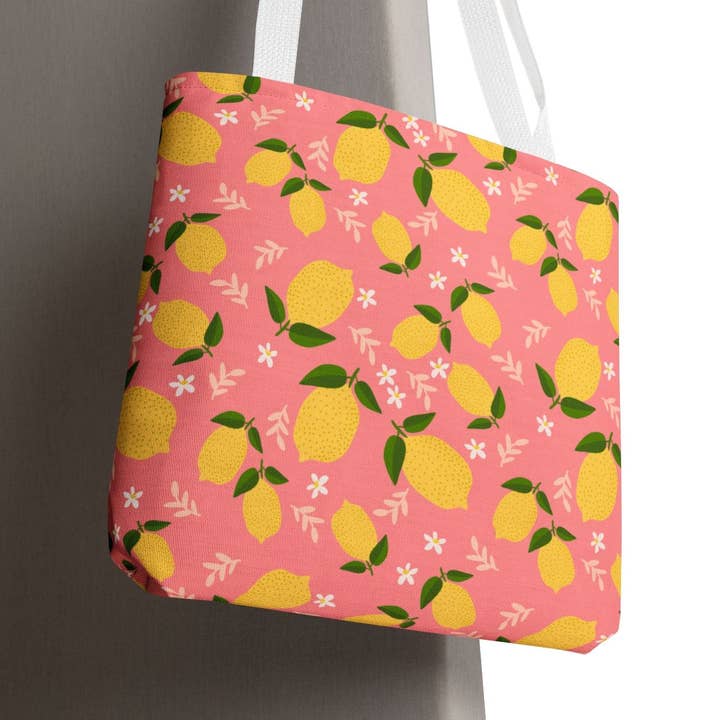 Sac fourre-tout à imprimé citron rose AOP, sac de courses écologique, style estival, sac de plage, cadeau pour elle, sac de courses floral pour la vente par Happythings76