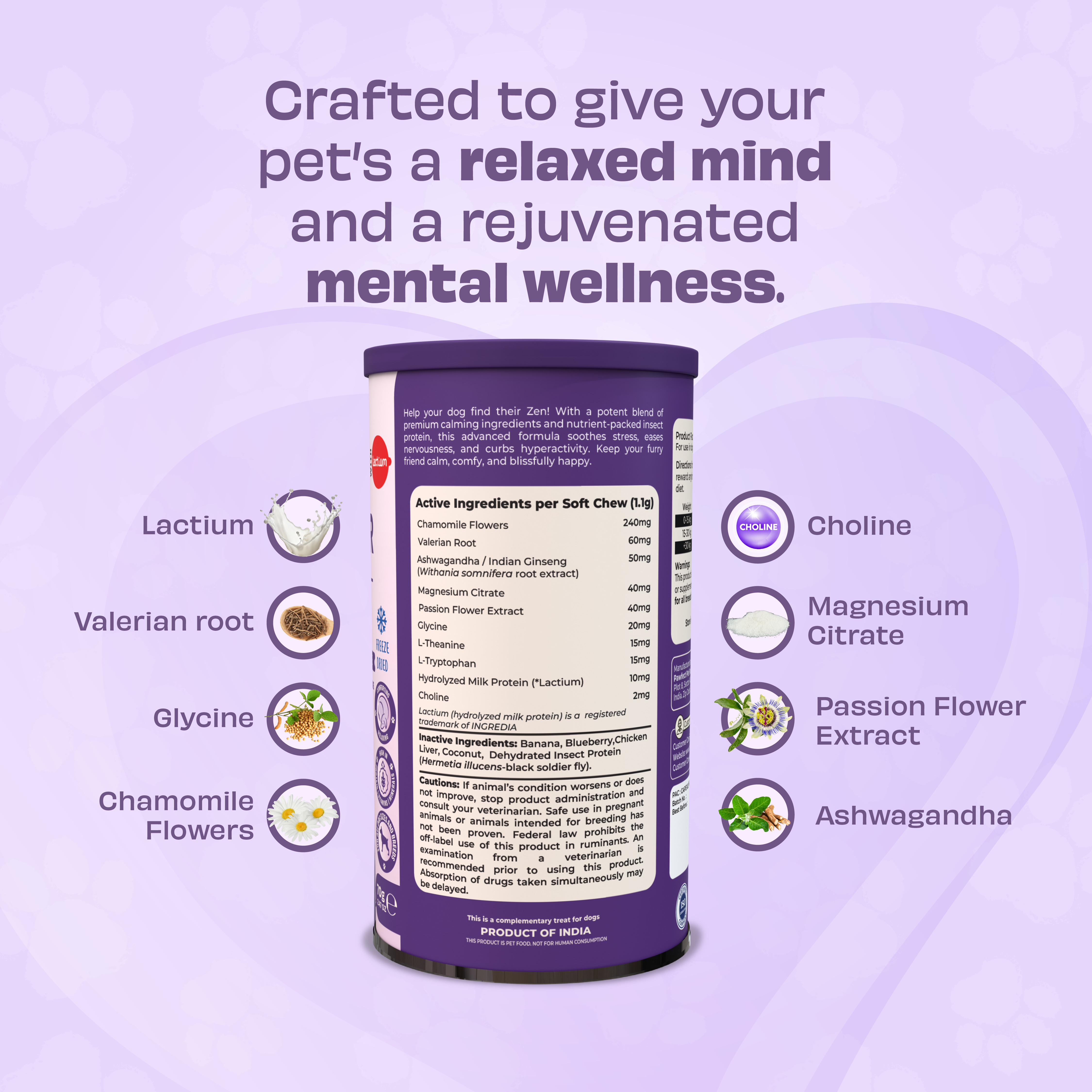 Pawfect Foods – wholesale Pet supplement – Dog – Pawfect Wild Vigor Zen Calm Bites | Calming Supplement for Dogs | All Natural | Grain Free | Enriched with Insect Protein, Chamomile, Valerian Root, Ashwagandha & Choline (70g/2.46oz)1