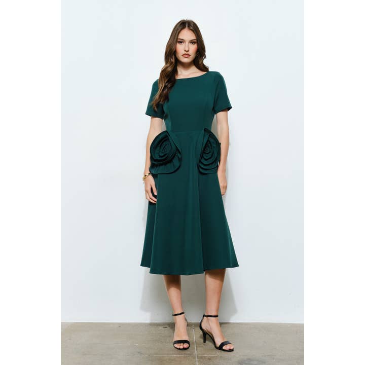 INA - Wholesale Dress - Women's - Elegant Rose Applique A-Line Midi Dress22