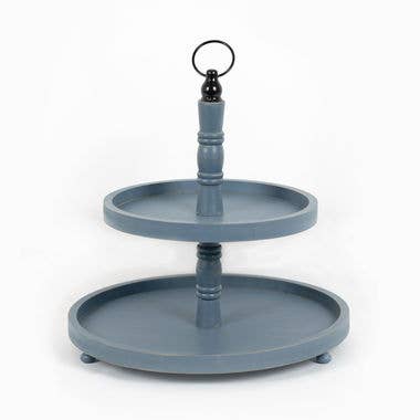 Devanie At Home (Formerly Adams & Co.) - Wholesale Decorative Tray - 11427 - 15.5x18x15.5 two tiered wood tray, blue AMERICANA1